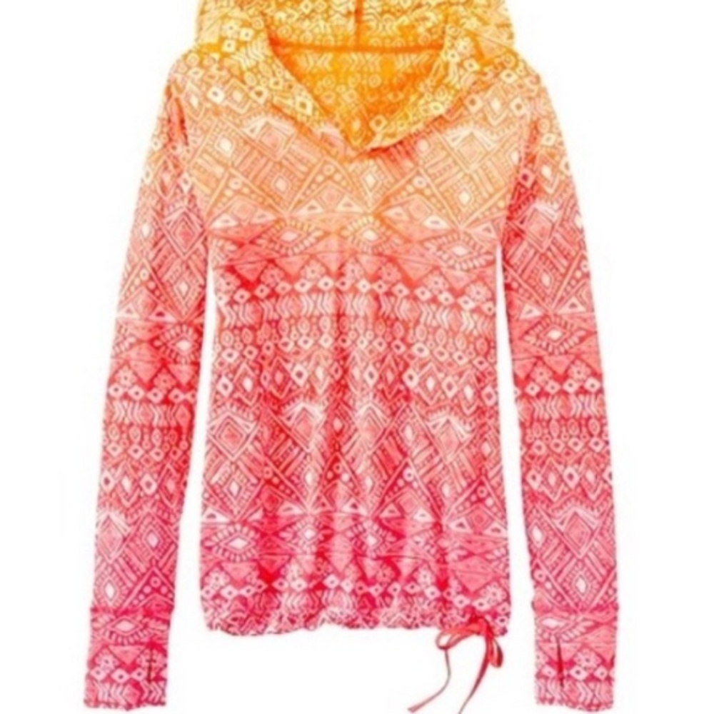 Athleta Hidden Lake Hoodie Red Orange Burnout Top - Picture 2 of 8